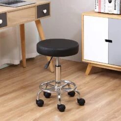 DK-98016 | Leather Round Rolling Stool With Foot Rest | Swivel Height Adjustment 14 DK-98016 | Leather Round Rolling Stool With Foot Rest | Swivel Height Adjustment -salon wholesaler store dk 98016 leather round rolling stool with foot rest swivel height adjustment stool ssw 122153