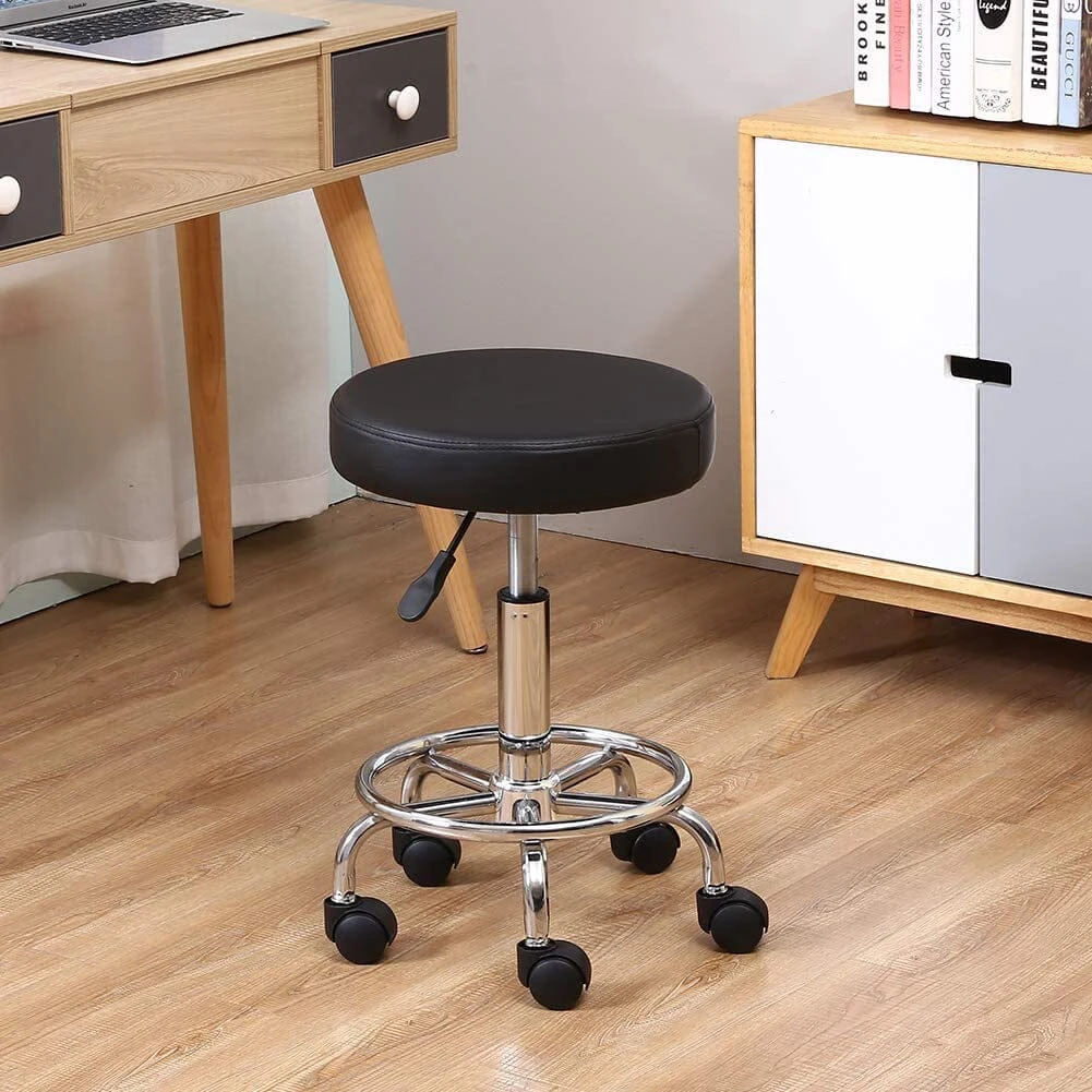 DK-98016 | Leather Round Rolling Stool With Foot Rest | Swivel Height Adjustment 6 DK-98016 | Leather Round Rolling Stool With Foot Rest | Swivel Height Adjustment - Image 6