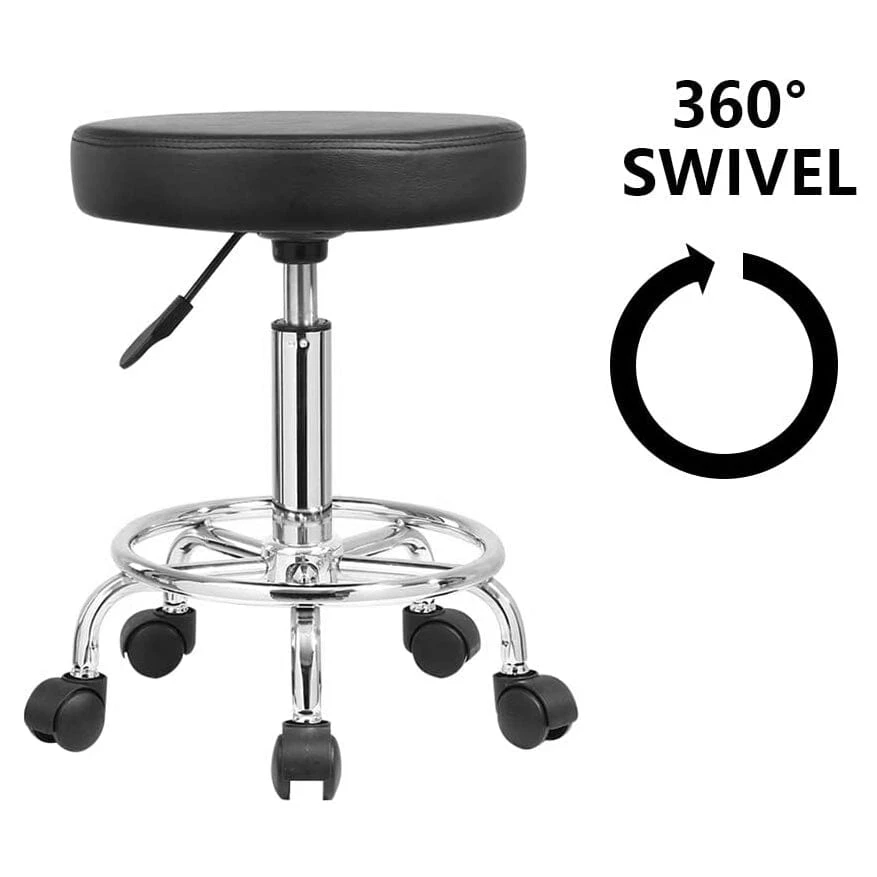 DK-98016 | Leather Round Rolling Stool With Foot Rest | Swivel Height Adjustment 4 DK-98016 | Leather Round Rolling Stool With Foot Rest | Swivel Height Adjustment - Image 4