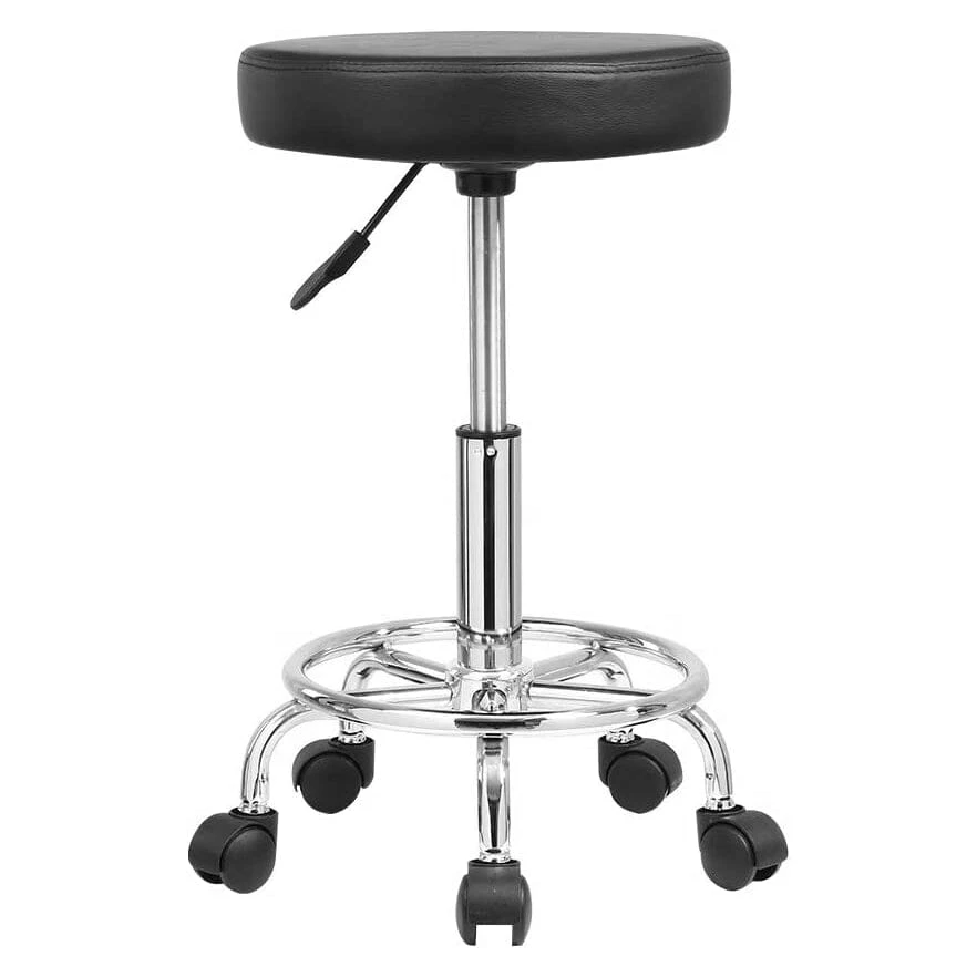DK-98016 | Leather Round Rolling Stool With Foot Rest | Swivel Height Adjustment 1 DK-98016 | Leather Round Rolling Stool With Foot Rest | Swivel Height Adjustment