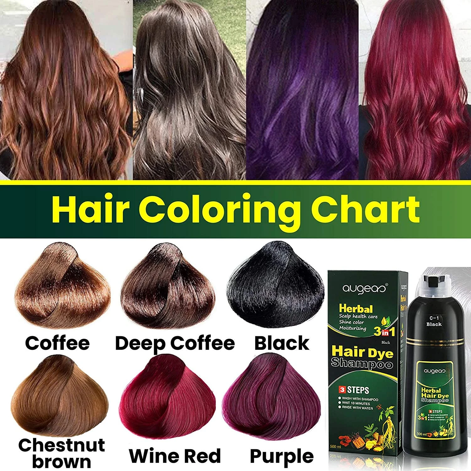 Purple Hair Color Shampoo 3 In 1 | 500ml / 16.9 Fl Oz | Herbal Ingredients | Instant 100% Grey Hair Coverage | AUGEAS 5 Purple Hair Color Shampoo 3 In 1 | 500ml / 16.9 Fl Oz | Herbal Ingredients | Instant 100% Grey Hair Coverage | AUGEAS - Image 5