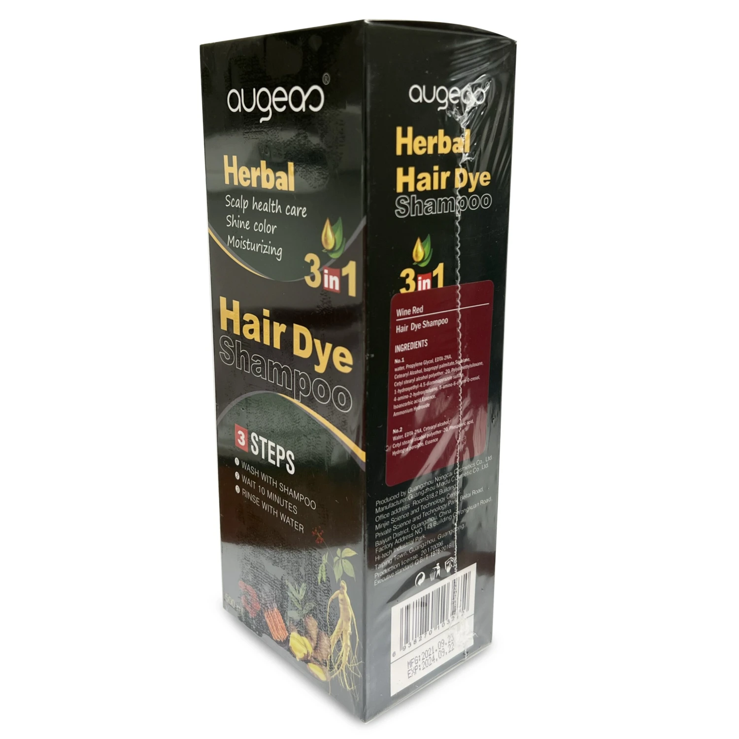 Wine Red Hair Color Shampoo 3 In 1 | 500ml / 16.9 Fl Oz | Herbal Ingredients | Instant 100% Grey Hair Coverage | AUGEAS 1 Wine Red Hair Color Shampoo 3 In 1 | 500ml / 16.9 Fl Oz | Herbal Ingredients | Instant 100% Grey Hair Coverage | AUGEAS